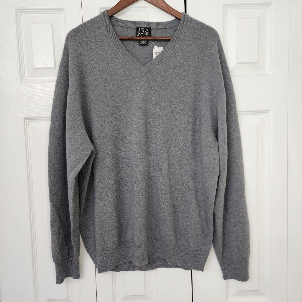 Jos. A. Bank Mens Xl 100% Cashmere V-Neck Sweater In Light Gray. New. Msrp $295